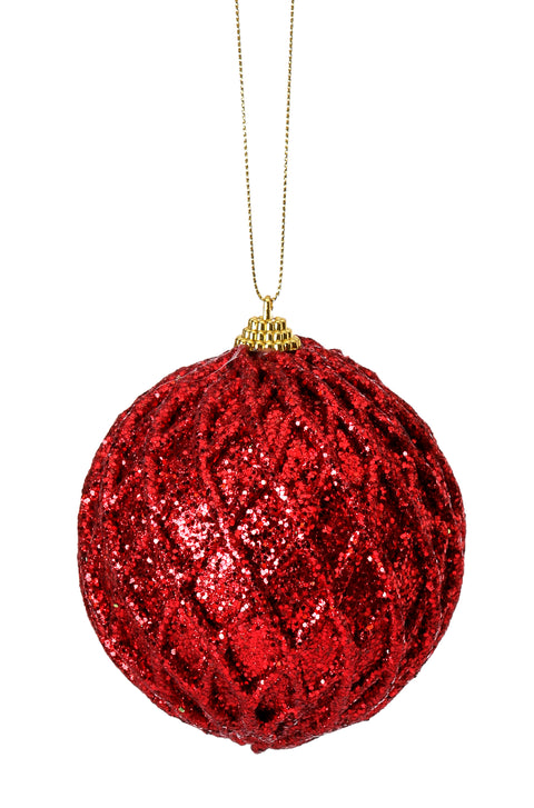 Ornament Ball -  Red Glittered Net Ball 4"