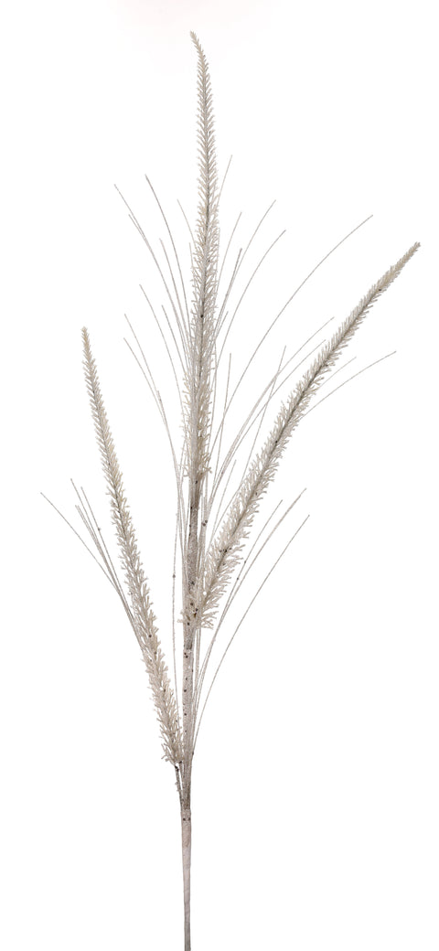 34" Glitter Mica Triple Spike Grass Spray - White