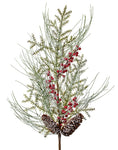 Pick - Frosted Long Needle with Pinecones and Berry Spray 33"