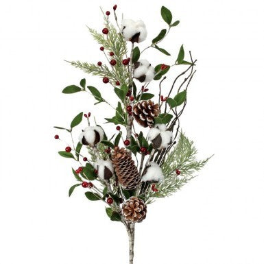 33" Cotton, Berry, Juniper & Pine Cone Spray