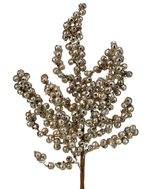 16" Waterproof Glitter Cluster Berry Spray - Champagne