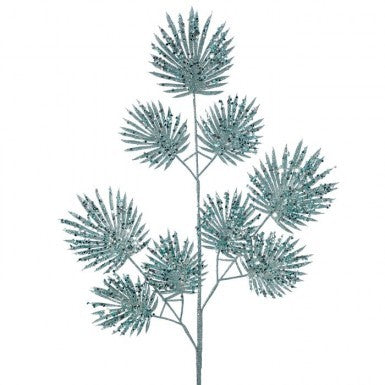 30.5" Glitter & Sequin Mini Fan Palm Spray - Aqua Blue