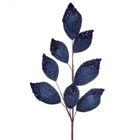 26" Glitter & Sequin Tipped Beach Leaf Spray - Midnight Blue