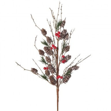 28" PLASTIC PINE CONES W/WP BERRIES SPRAY