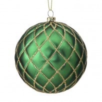 100mm - Matte Glitter Net Ball Ornament - Green & Gold