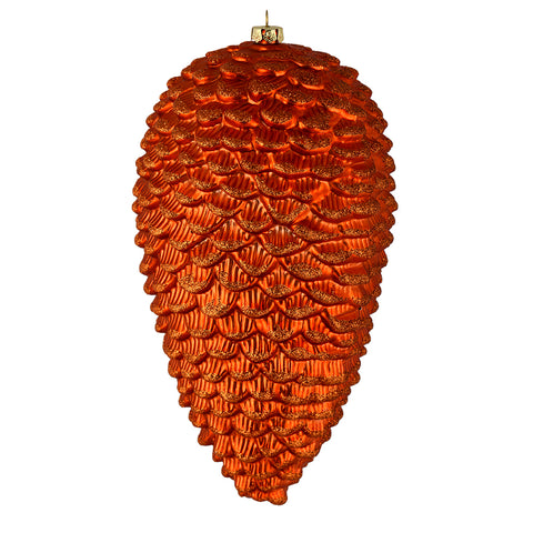 7" Matte Glitter Pinecone Ornament - Burnish Orange