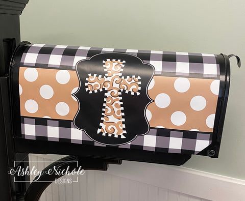 Neutral Swirl Cross-Dots and Buffalo Check - Magnetic Vinyl Mailbox Cover