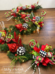 Garland - LIGHTED - Santa Wreath Oval Glittered Hat Design - 9' Long