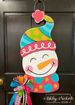 Colorful Patchwork Snowman Door Hanger