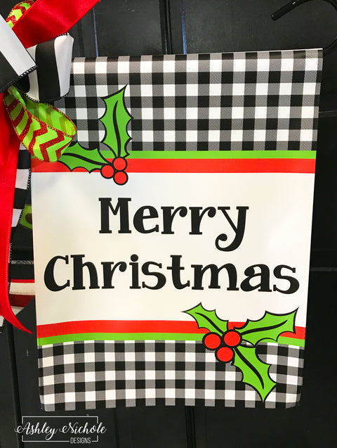 Plaid & Holly Berry - Merry Christmas - Vinyl Garden Flag