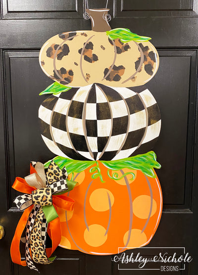 Pumpkin Stack ELEGANT Fall Door Hanger (Hand-Painted)