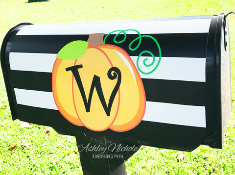 Initial Pumpkin - Black & White Stripe Mailbox Cover