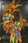 Pumpkin Mix Fall Oval Wreath with Turquoise