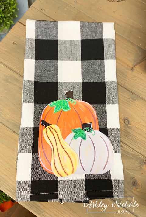 Pumpkins and Gourd Buffalo Check Dish Towels