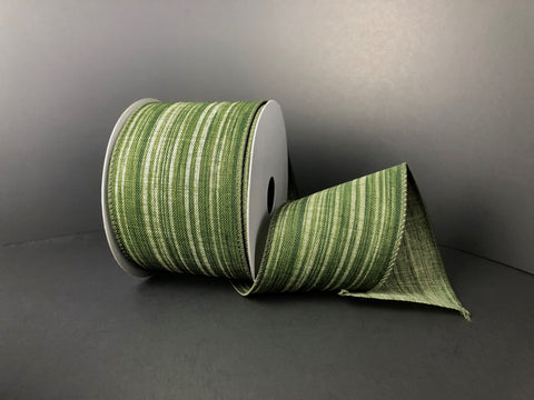 Green Leaf Stripe Wired Ribbon - 2.5"x10Yds