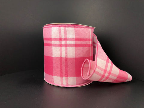 Pink Plaid Wired Ribbon - 4” x 10yds