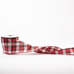 Red &White Plaid Wired Ribbon - 4"x10Yds