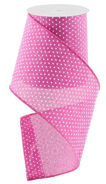 Fuchsia w/ White Microdot Wired Ribbon - 4" x 10yds