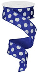 Large Polka Dot Royal Blue Wired Ribbon - 1.5"x10Yds