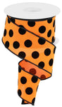 Orange with Black Polka Dots Wired Edge - 2.5" - 10 YDS