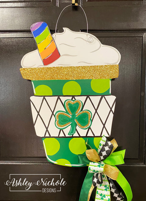 St. Patrick's Day Shamrock Latte Door Hanger
