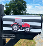 Tractor (Red) Striped Vinyl Mailbox Cover
