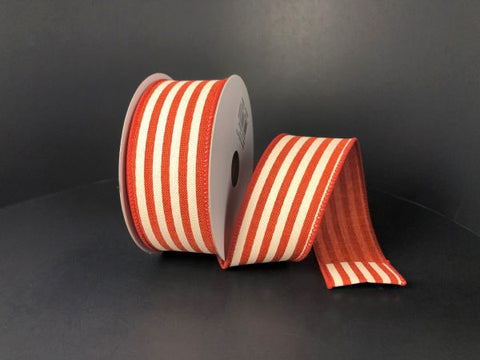 Rust & Ivory Cabana Striped Wired Ribbon - 1.5" x 10yds