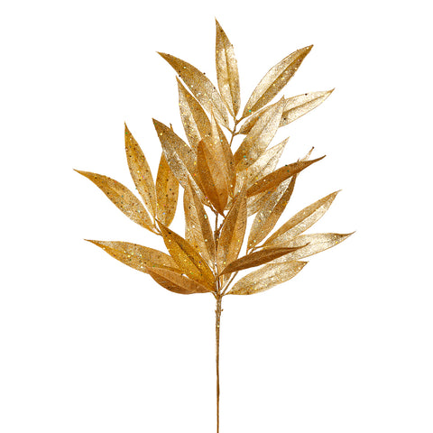 22" Glittered Willow Leaf Spray Gold