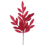 24" Glittered Bay Leaf Spray-Red