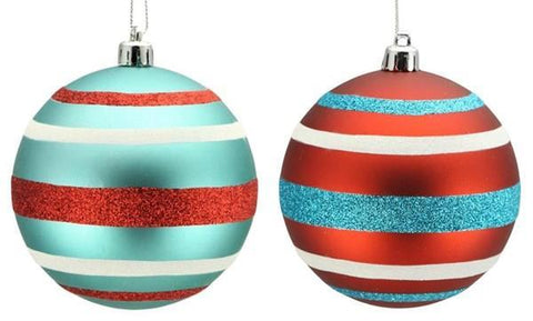 100MM HORIZONTAL STRIPE BALL - RED/TURQUOISE/WHITE - Choose your color!