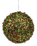 5"DIA SEQUIN/BEAD ORNAMENT - Lime Green/Red