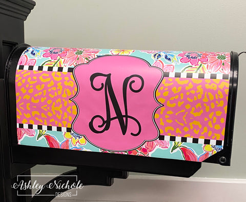 Coral - Pink Leopard Floral - Magnetic Vinyl Mailbox Cover