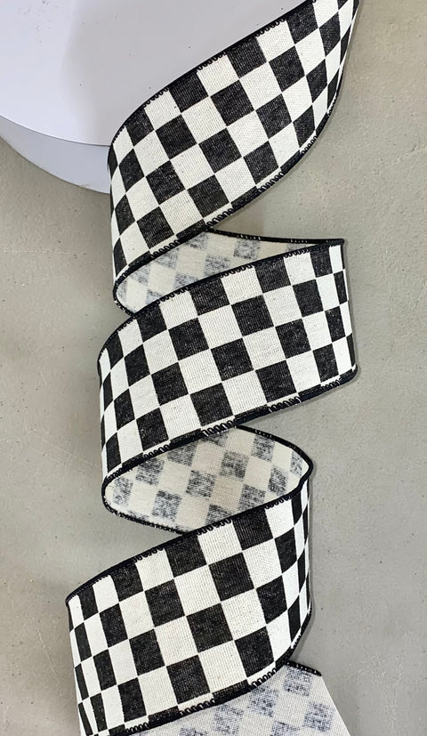 Black and White Checkered Wired Ribbon - 2.5"x50Yds