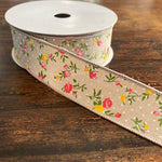 Floral on Burlap w/ Mini Dot Wired Ribbon - 1.5"x10Yds