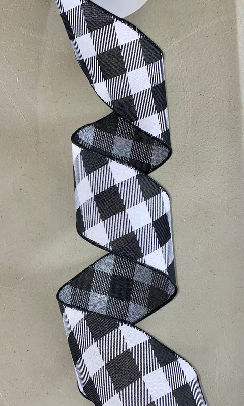 Black and White Diagonal Checkered Wired Ribbon - 2.5"x10Yds