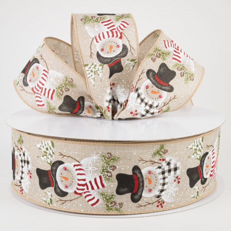 Snowmen w/ Scarves & Pine Wired Ribbon - 2.5" x 50yds