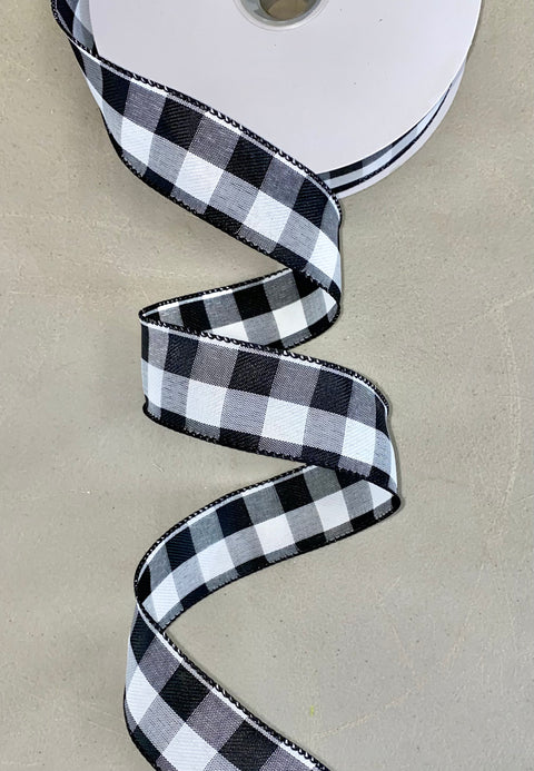 Black and White Buffalo Check Wired Ribbon - 1.5" x 50yds