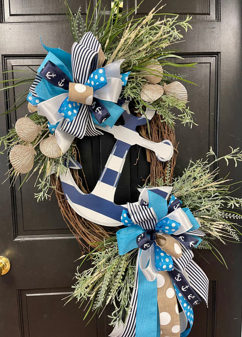 Anchors Away Oval Wreath (Turquoise and Navy)