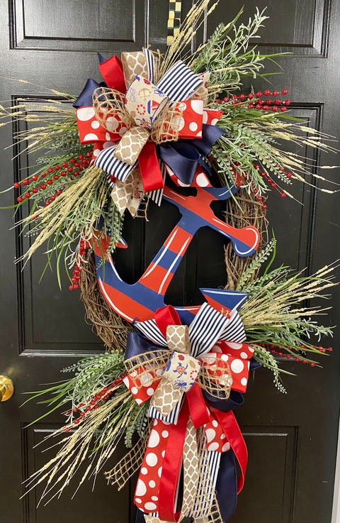 Anchors Away Oval Wreath (Red and Navy)
