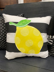 Custom-Lemon Pillow - Black/White Stripe Fabric