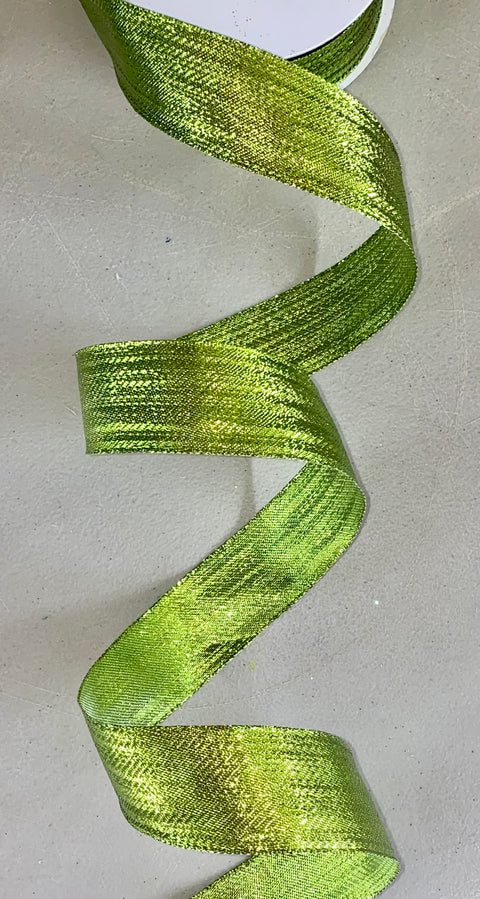 Shiny Lime Metallic Woven Glimmer Wired Edge - 1.5" - 25 YDS