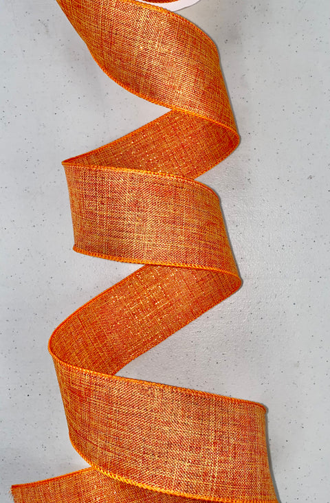 Metallic Lined Faux Orange Linen Wired Edge - 2.5" x 10yds