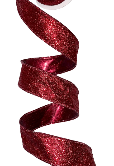 Scarlet Glitter Wired Ribbon - 1.5" x 10yds