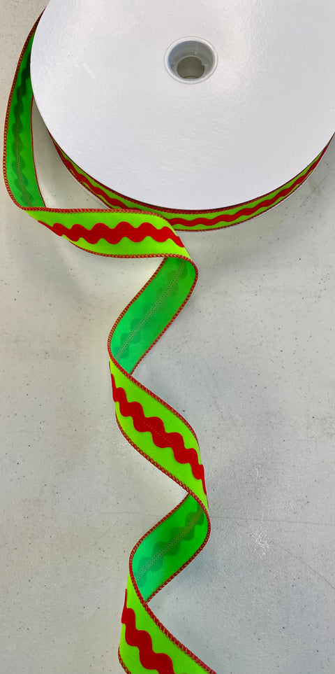 Lime and Red Velvet Wired Ribbon - 1.5"x50Yds