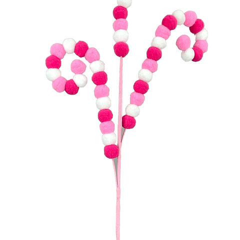 Felt Ball Curly Spray x 3 - Pink, Red & White