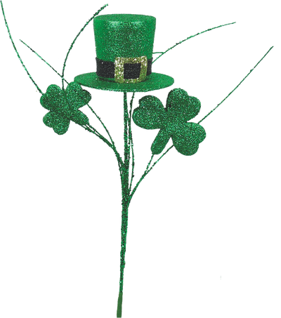 14" St. Patrick Top Hat  & Clover Pick - Green