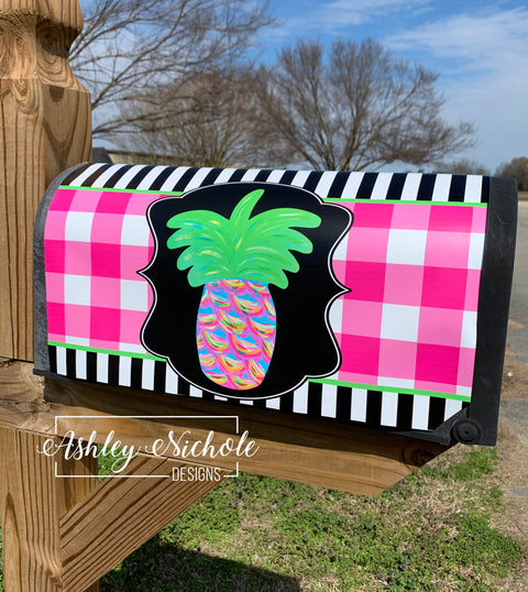 Pineapple - Tropical Colors Abstract - Magnetic Vinyl Mailbox Cover