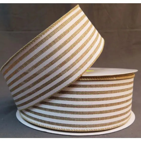 Burlap & White Stripe Wired Ribbon - 2.5" x 50yds