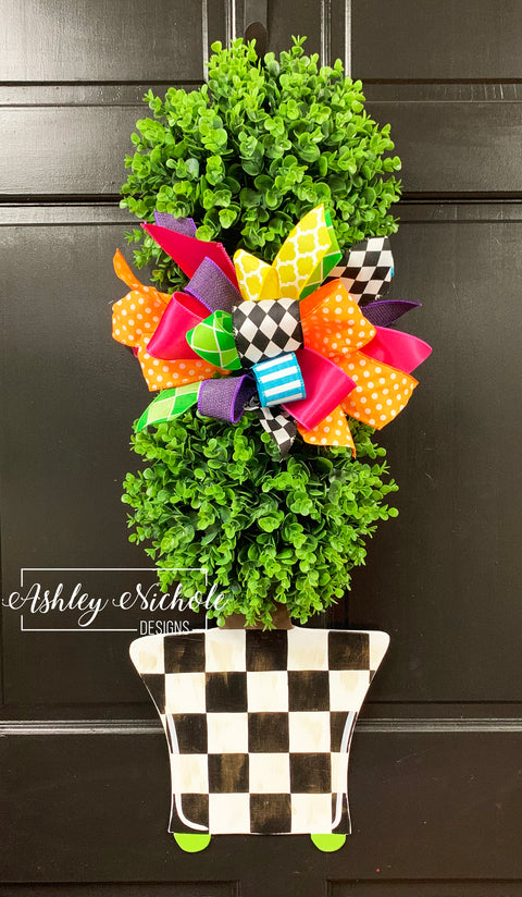 Spring Topiary - Double Ball Checkered - with Gold Overlay - Door Hanger